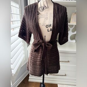 Y2K Vintage 90’S JESSICA Knit Crochet Brown Short Sleeve Cardigan Size Large